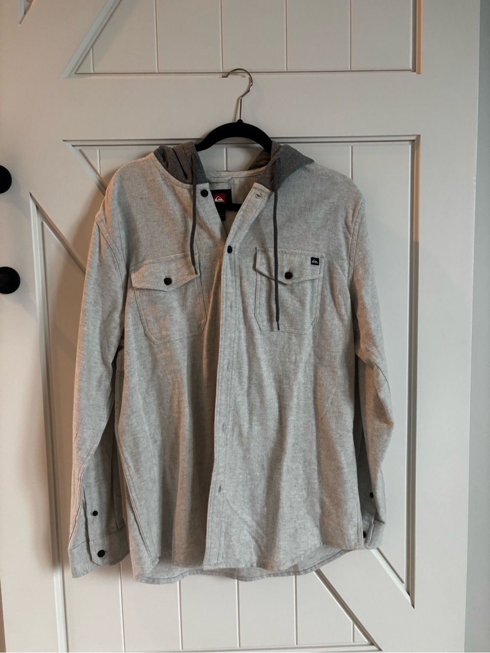 Quiksilver Light Gray Hooded Button-Front Shirt Jacket